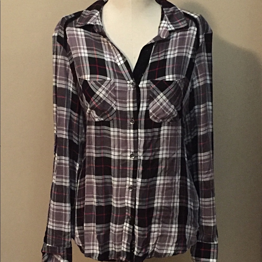 Rock & Republic plaid button-front top